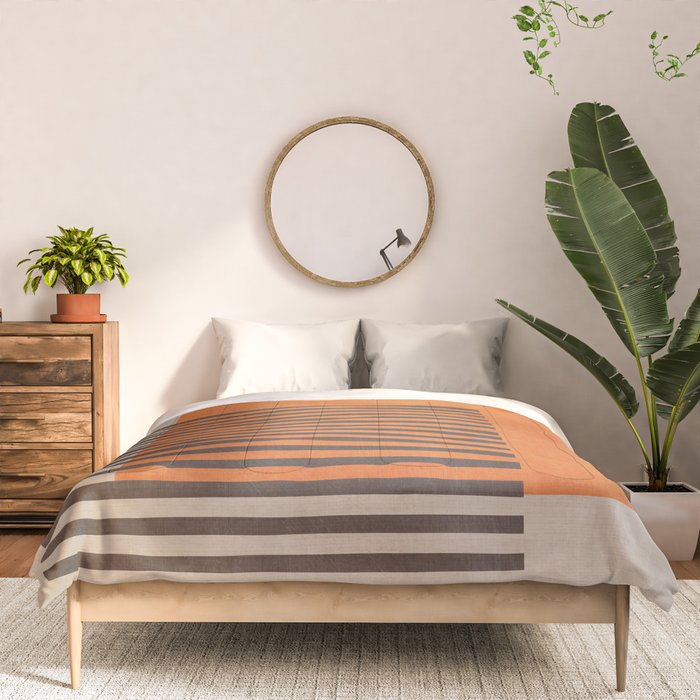 Beige Orange Geometric Abstract Minimalist Art Comforter Gallery Image 3
