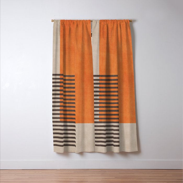 Beige Orange Geometric Abstract Minimalist Art Window Curtain Gallery Image 3