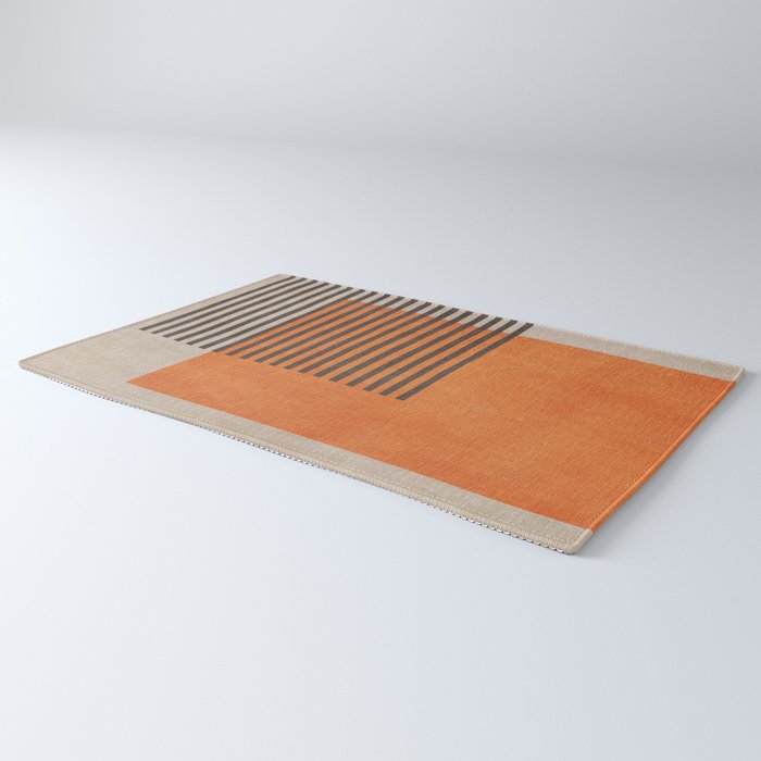 Beige Orange Geometric Abstract Minimalist Art Rug Gallery Image 3