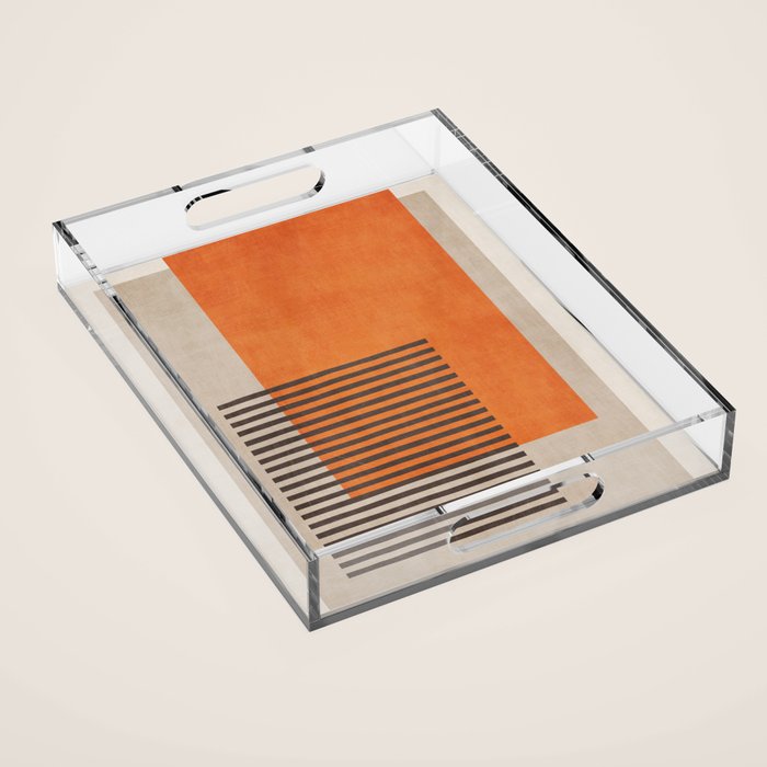 Beige Orange Geometric Abstract Minimalist Art Acrylic Tray Gallery Image 1