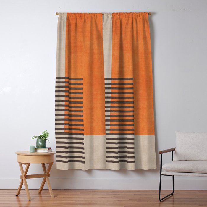 Beige Orange Geometric Abstract Minimalist Art Window Curtain Gallery Image 1
