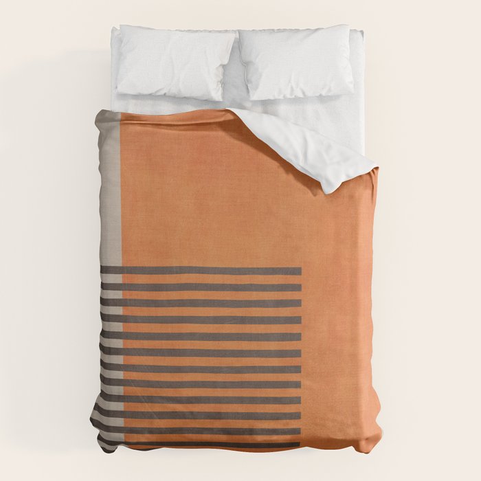 Beige Orange Geometric Abstract Minimalist Art Duvet Cover Gallery Image 1