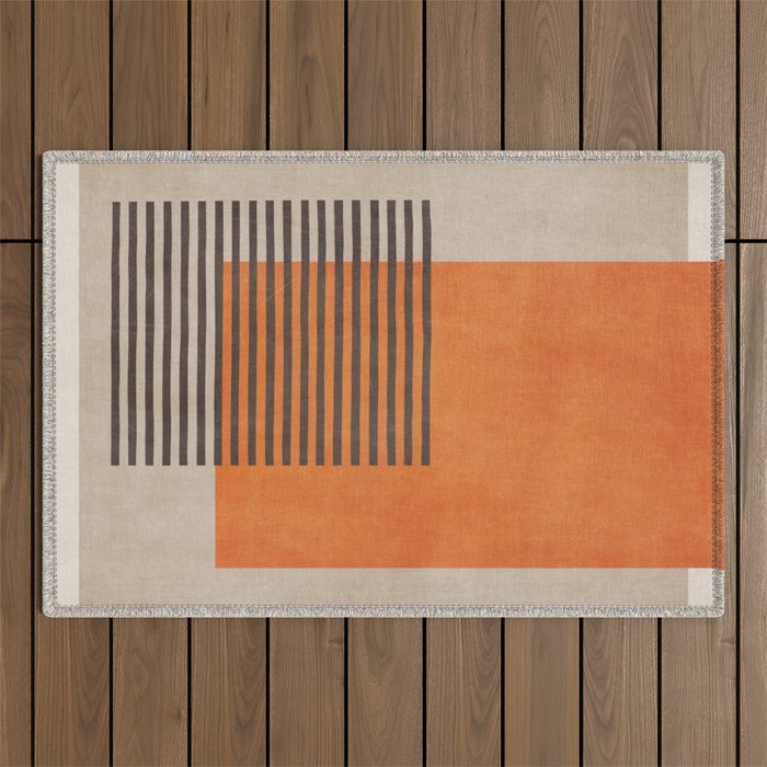 Beige Orange Geometric Abstract Minimalist Art Outdoor Rug Gallery Image 1