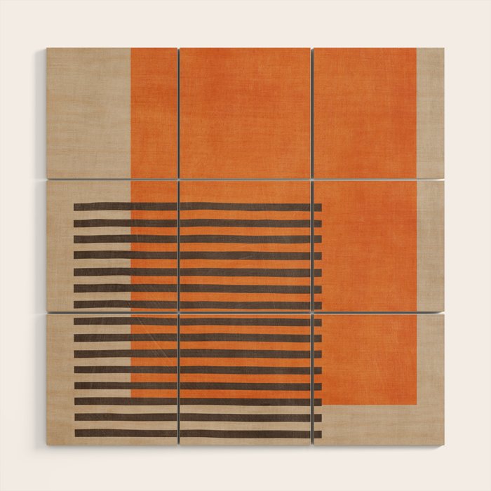 Beige Orange Geometric Abstract Minimalist Art Wood Wall Art Gallery Image 1