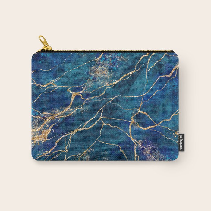 Marble Blue Gold Gem Stone Art Carry All Pouch Gallery Image 1
