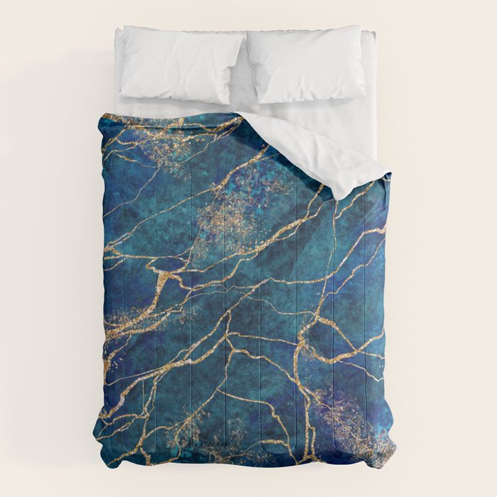 Marble Blue Gold Gem Stone Art Comforter Gallery Image 6