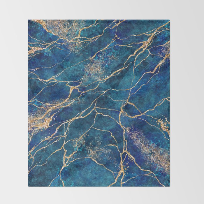 Marble Blue Gold Gem Stone Art Throw Blanket Gallery Image 2