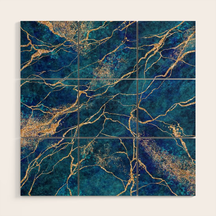 Marble Blue Gold Gem Stone Art Wood Wall Art Gallery Image 1