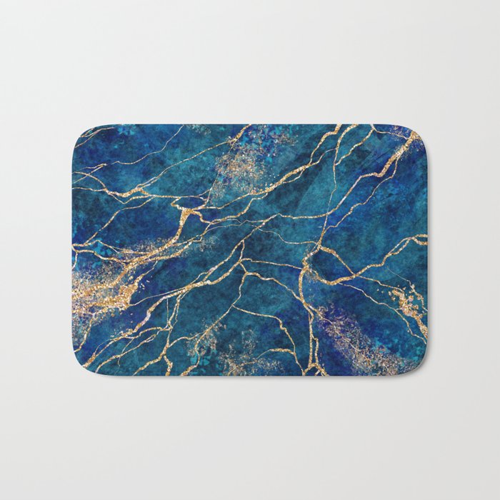 Marble Blue Gold Gem Stone Art Bath Mat Gallery Image 1