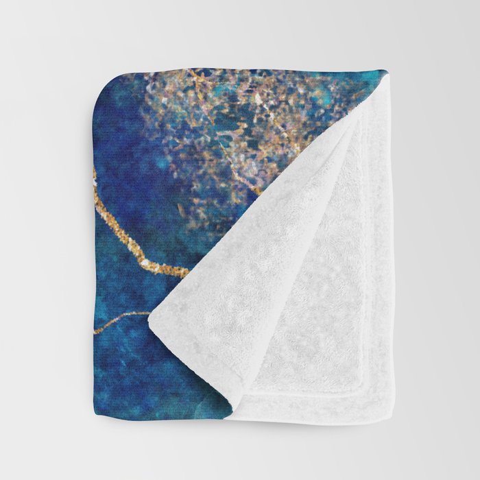 Marble Blue Gold Gem Stone Art Throw Blanket Gallery Image 3