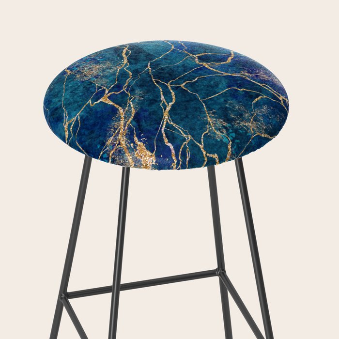 Marble Blue Gold Gem Stone Art Stool Gallery Image 2