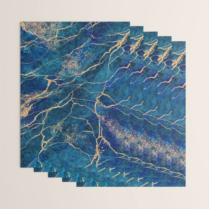 Marble Blue Gold Gem Stone Art Wrapping Paper Gallery Image 3