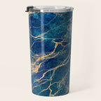 Marble Blue Gold Gem Stone Art Travel Mug Gallery Image 3