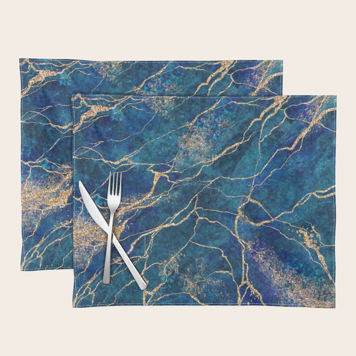 Marble Blue Gold Gem Stone Art Placemat Gallery Image 1