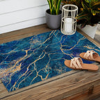 Marble Blue Gold Gem Stone Art Outdoor Rug Gallery Image 2