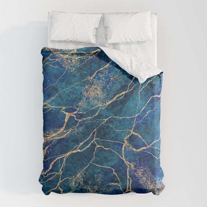 Marble Blue Gold Gem Stone Art Duvet Cover Gallery Image 6
