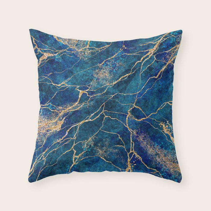 Marble Blue Gold Gem Stone Art Throw Pillow Gallery Image 6