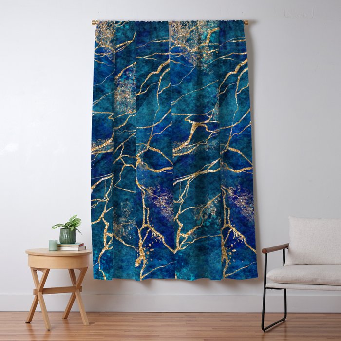 Marble Blue Gold Gem Stone Art Window Curtain Gallery Image 5