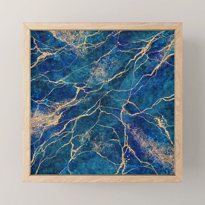 Marble Blue Gold Gem Stone Art Mini Art Print Gallery Image 1