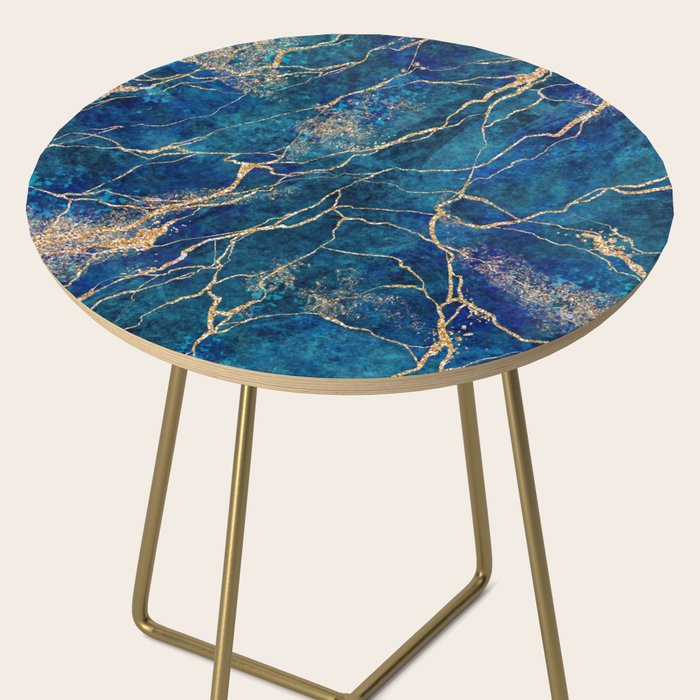 Marble Blue Gold Gem Stone Art Side Table Gallery Image 2