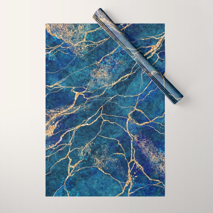 Marble Blue Gold Gem Stone Art Wrapping Paper Gallery Image 1