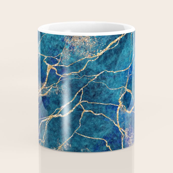 Marble Blue Gold Gem Stone Art Coffee Mug Gallery Image 4