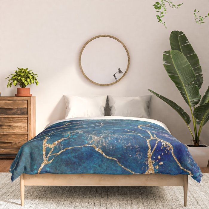 Marble Blue Gold Gem Stone Art Comforter Gallery Image 3