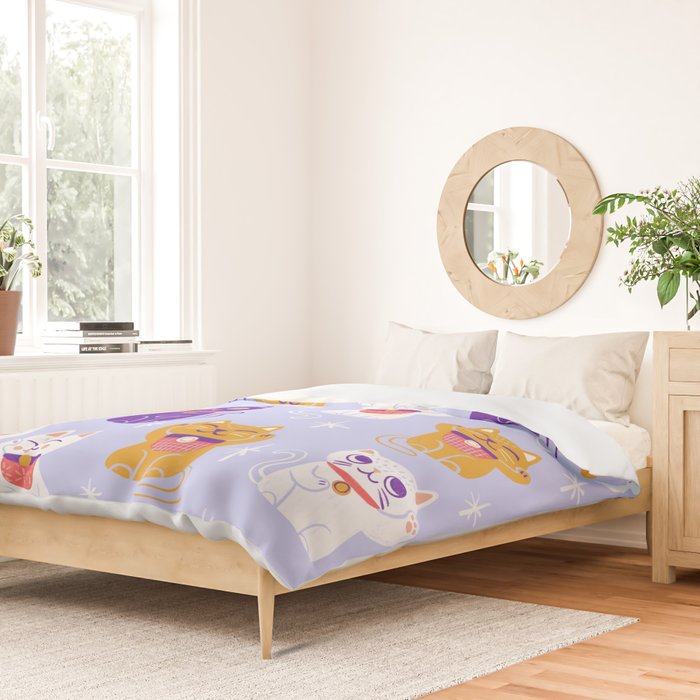 Lucky Waving Kitty Cat Maneki Neko Duvet Cover Gallery Image 2