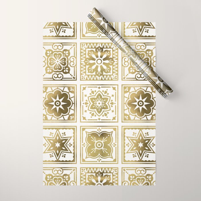 Talavera Mexican Tile - Gold Palette Wrapping Paper Gallery Image 1