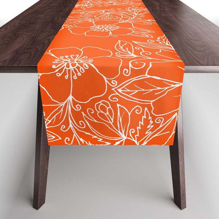 Hand drawn white bright orange modern floral Table Runner Gallery Image 1