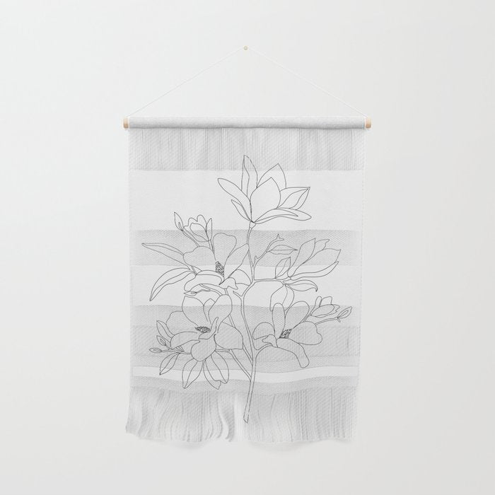 Minimal Line Art Magnolia Flowers Wall Hanging Gallery Image 1