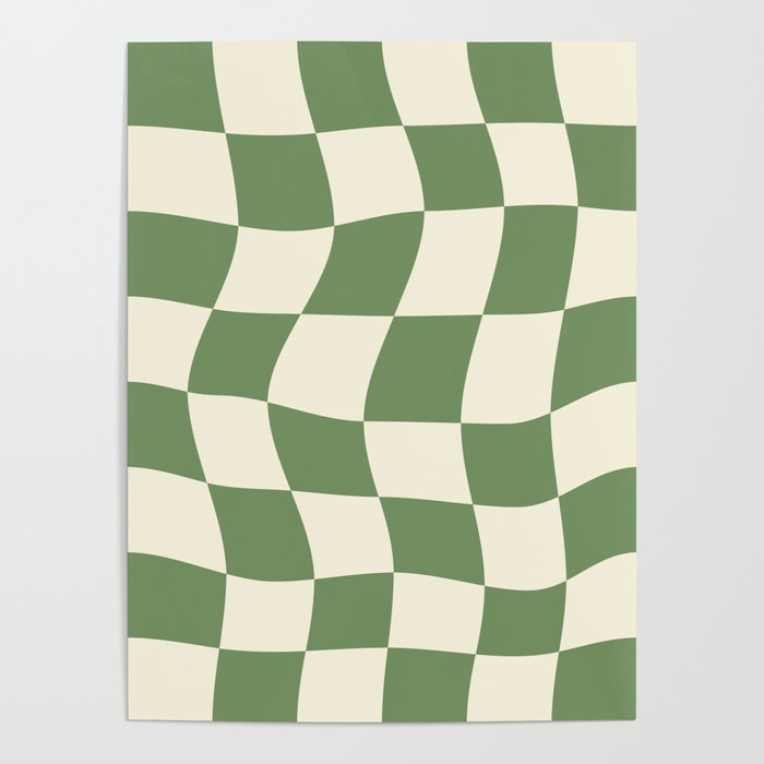 Wavy Checkerboard (Green Beige) Poster Gallery Image 4
