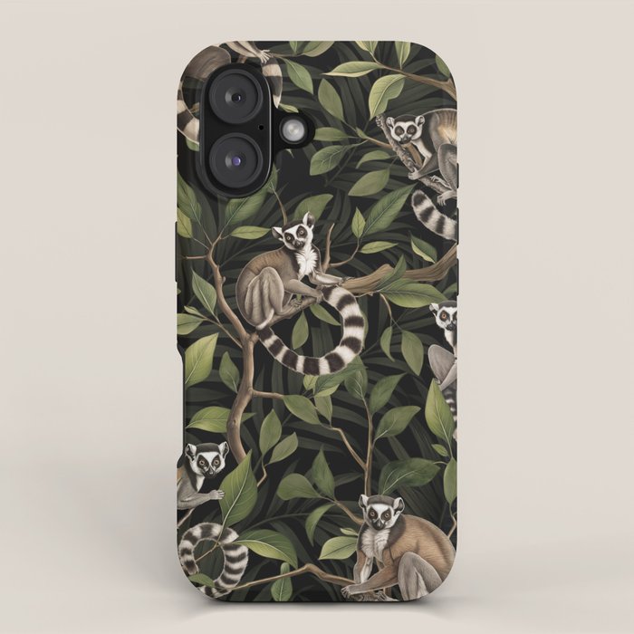 Lush Tropical Lemur Monkey Paradise Black iPhone Case Gallery Image 1