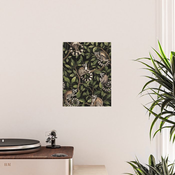 Lush Tropical Lemur Monkey Paradise Black Poster Gallery Image 2