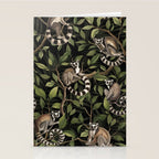 Lush Tropical Lemur Monkey Paradise Black Stationery Card Gallery Image 2