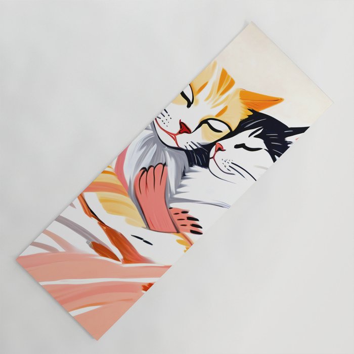 Sleepover, Cats Animals Pets In Love, Affection Cute Companion One Night Stand, Cat Mom Couple Romance Painting Yoga Mat Gallery Image 1
