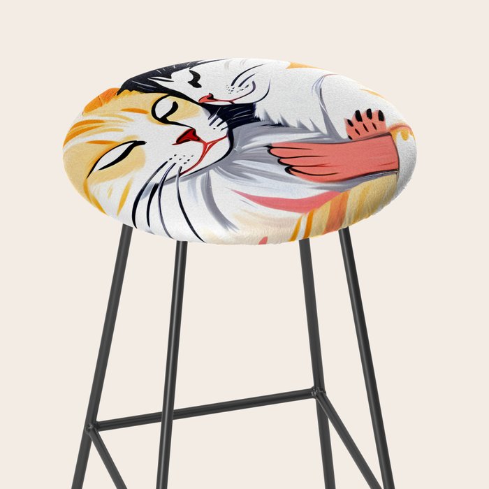 Sleepover, Cats Animals Pets In Love, Affection Cute Companion One Night Stand, Cat Mom Couple Romance Painting Stool Gallery Image 2