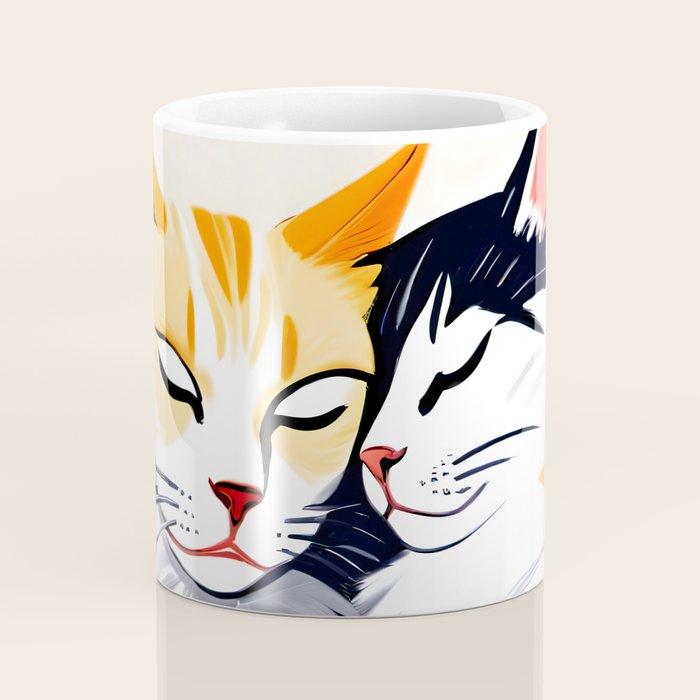 Sleepover, Cats Animals Pets In Love, Affection Cute Companion One Night Stand, Cat Mom Couple Romance Painting Coffee Mug Gallery Image 4