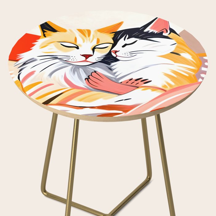 Sleepover, Cats Animals Pets In Love, Affection Cute Companion One Night Stand, Cat Mom Couple Romance Painting Side Table Gallery Image 2