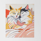 Sleepover, Cats Animals Pets In Love, Affection Cute Companion One Night Stand, Cat Mom Couple Romance Painting Throw Blanket Gallery Image 2
