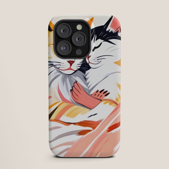 Sleepover, Cats Animals Pets In Love, Affection Cute Companion One Night Stand, Cat Mom Couple Romance Painting iPhone Case Gallery Image 19