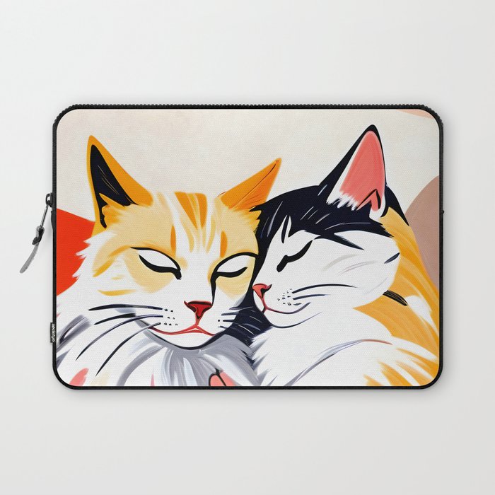 Sleepover, Cats Animals Pets In Love, Affection Cute Companion One Night Stand, Cat Mom Couple Romance Painting Laptop Sleeve Gallery Image 1