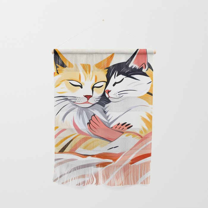 Sleepover, Cats Animals Pets In Love, Affection Cute Companion One Night Stand, Cat Mom Couple Romance Painting Wall Hanging Gallery Image 1