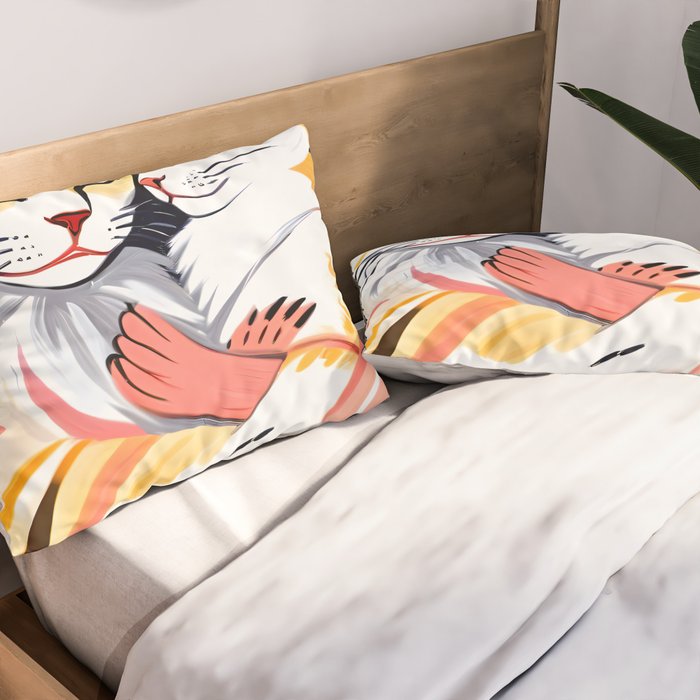 Sleepover, Cats Animals Pets In Love, Affection Cute Companion One Night Stand, Cat Mom Couple Romance Painting Pillow Sham Gallery Image 2