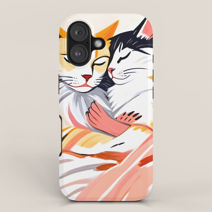 Sleepover, Cats Animals Pets In Love, Affection Cute Companion One Night Stand, Cat Mom Couple Romance Painting iPhone Case Gallery Image 1