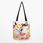 Sleepover, Cats Animals Pets In Love, Affection Cute Companion One Night Stand, Cat Mom Couple Romance Painting Tote Bag Gallery Image 2