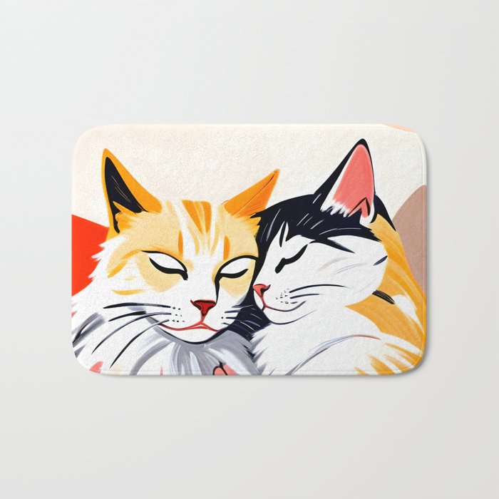 Sleepover, Cats Animals Pets In Love, Affection Cute Companion One Night Stand, Cat Mom Couple Romance Painting Bath Mat Gallery Image 1