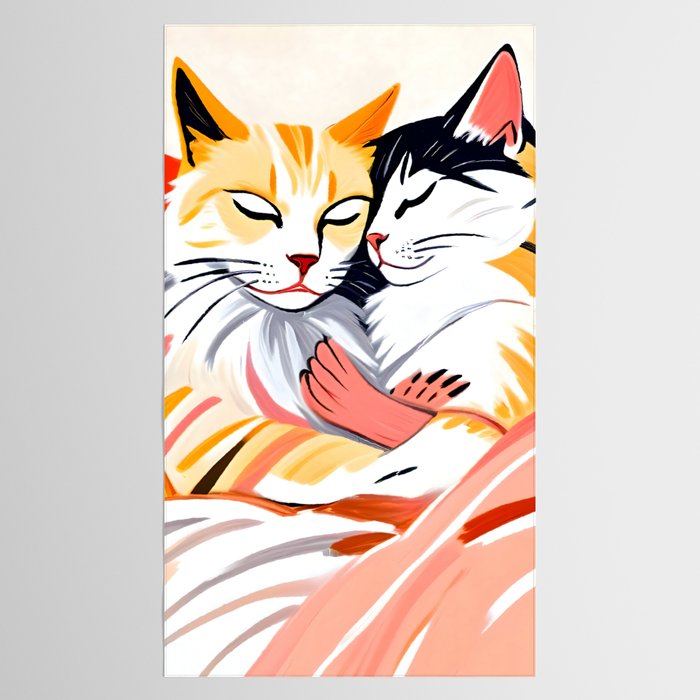 Sleepover, Cats Animals Pets In Love, Affection Cute Companion One Night Stand, Cat Mom Couple Romance Painting Tablecloth Gallery Image 2