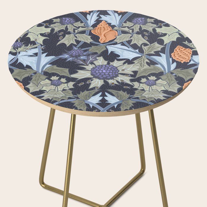 Beach thistle and shells dark navy Side Table Gallery Image 2