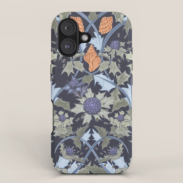Beach thistle and shells dark navy iPhone Case Gallery Image 1